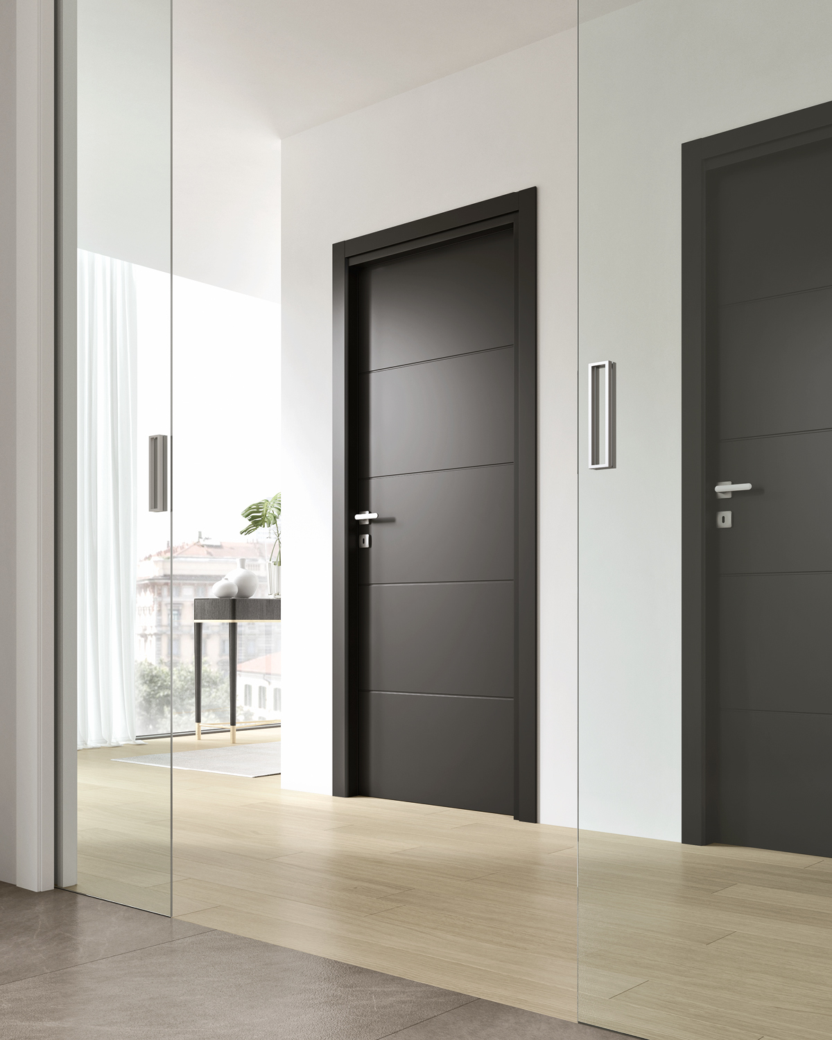 vetrata scorrevole con porta vetro Glass a doppia anta