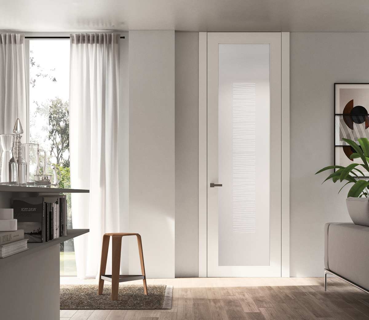 porta a tutt'atezza con vetro decorato Shangai