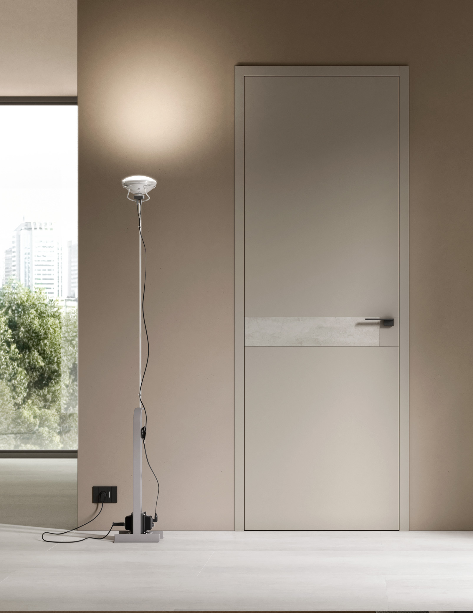 Porta Melrose, collezione Vera di Venus Design, complanare con cerniere a scomparsa