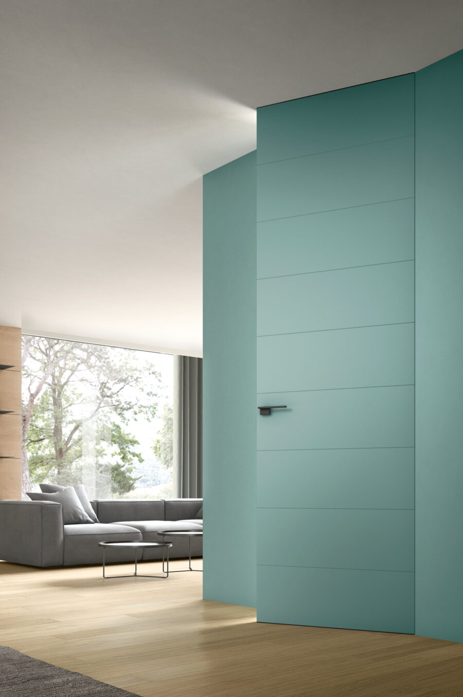 Porte colorate: porta a tutt'altezza e filo muro modello Avenue laccata Acquamarina